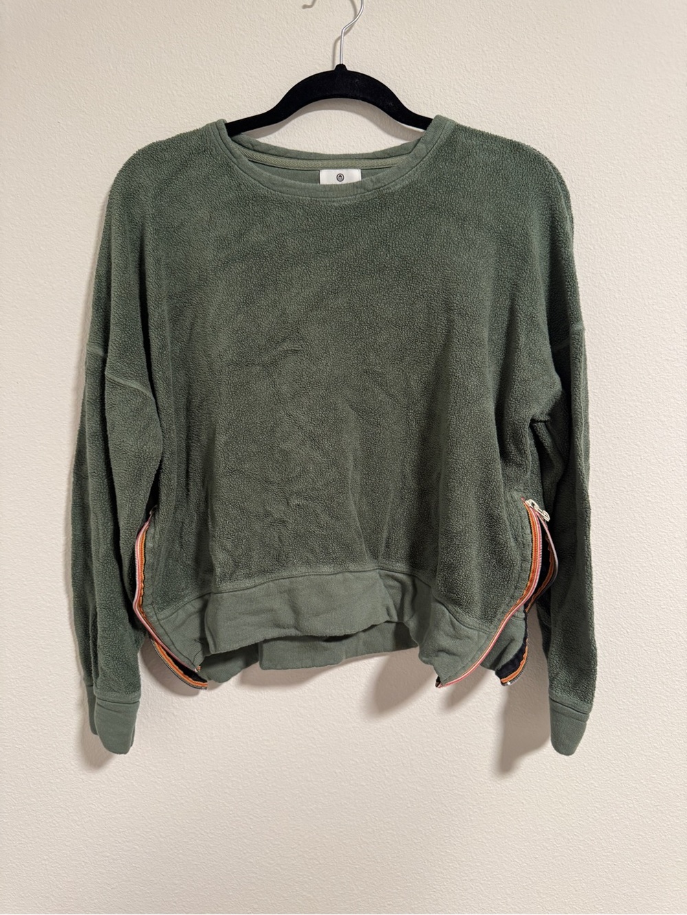 Sundry Women’s Crewneck Terry Cotton Pullover Sweatshirt Green size 1 Small